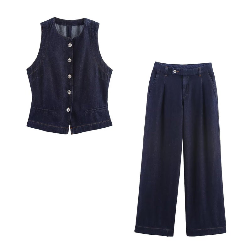 Clothing 2025 Autum New Fashion Dark Blue Mid-Waist Loose Wide-Leg Jeans Pants - Image 4