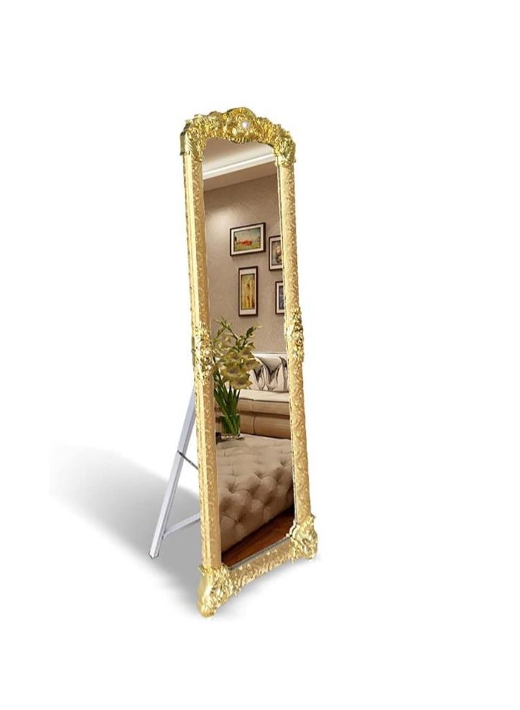 Golden Metal Framed Decorative Dressing Floor Standing Mirror, Full Body Mirror Gold 165X45 Cm  - Image 1
