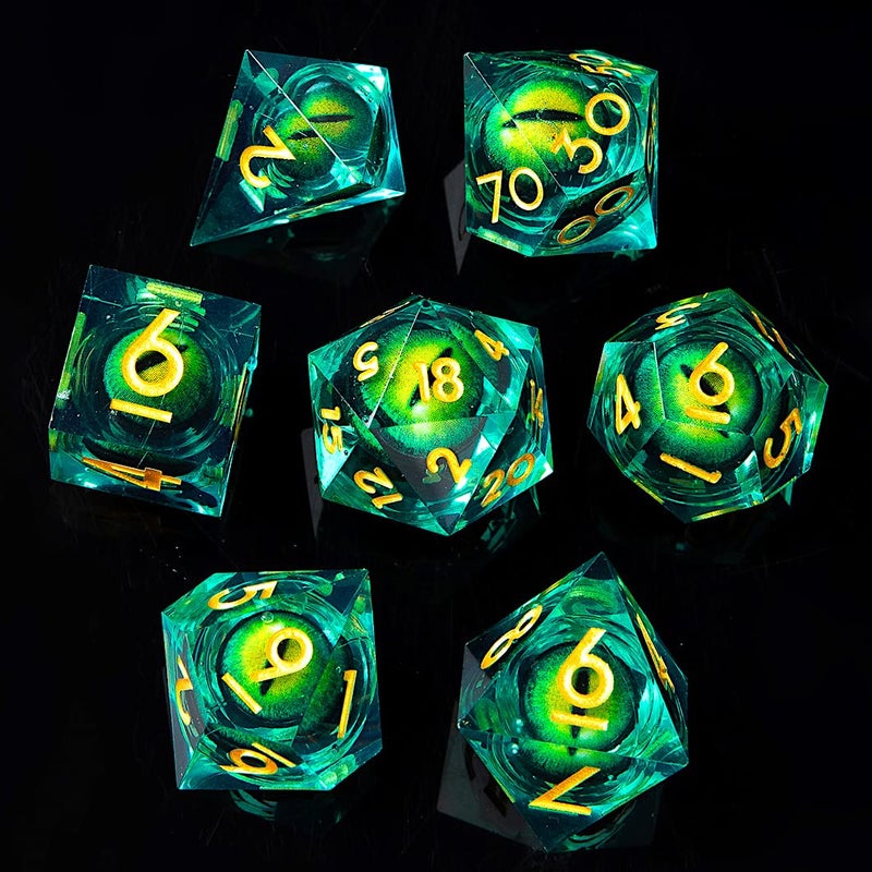 YEMEKO BeholderS Eye DND Dice Dragon Eye Liquid Core Sharp Edge Handmade Dice Set for Dungeons and Dragons Ttrpg MultiSided RPG Polyhedral Resin Roleplaying Green Dragon Eyes - Image 3