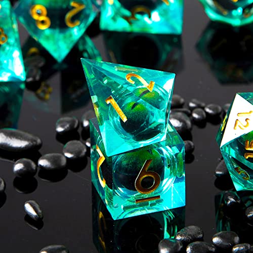 YEMEKO BeholderS Eye DND Dice Dragon Eye Liquid Core Sharp Edge Handmade Dice Set for Dungeons and Dragons Ttrpg MultiSided RPG Polyhedral Resin Roleplaying Green Dragon Eyes - Image 5