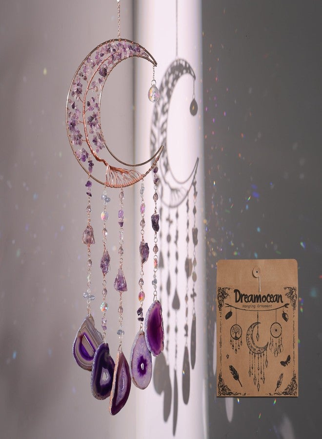 Dreamocean Amethyst Dream Catchers, Dreamocean Moon Tree of Life Dream Catcher Crystal Wind Chimes Sun Catcher Hanging Window Wall Decor Yoga Meditation Gifts for Adults Girls - Image 1