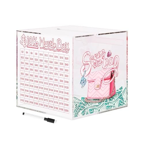 Onnex 10K Smash Box Money Saving Challenge Clear Acrylic Piggy Bank for Adults Break to Open Cash Vault Cash and Coin Collection Box Size Large 67 inch - Image 1