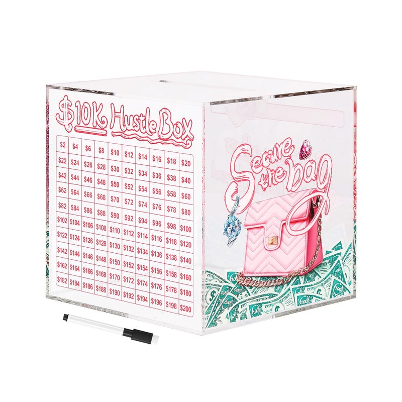Onnex 10K Smash Box Money Saving Challenge Clear Acrylic Piggy Bank for Adults Break to Open Cash Vault Cash and Coin Collection Box Size Large 67 inch - Image 2