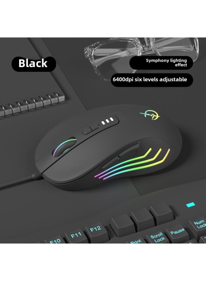 Wired Mouse Game E-sports Dedicated Silent Silent Office Universal Mechanical Suitable For Hp Lenovo Dell Computer-Color:Cool Black 【macro Customization + Seven-key RGB Lighting Effect-6400DPI】-Inte - Image 1