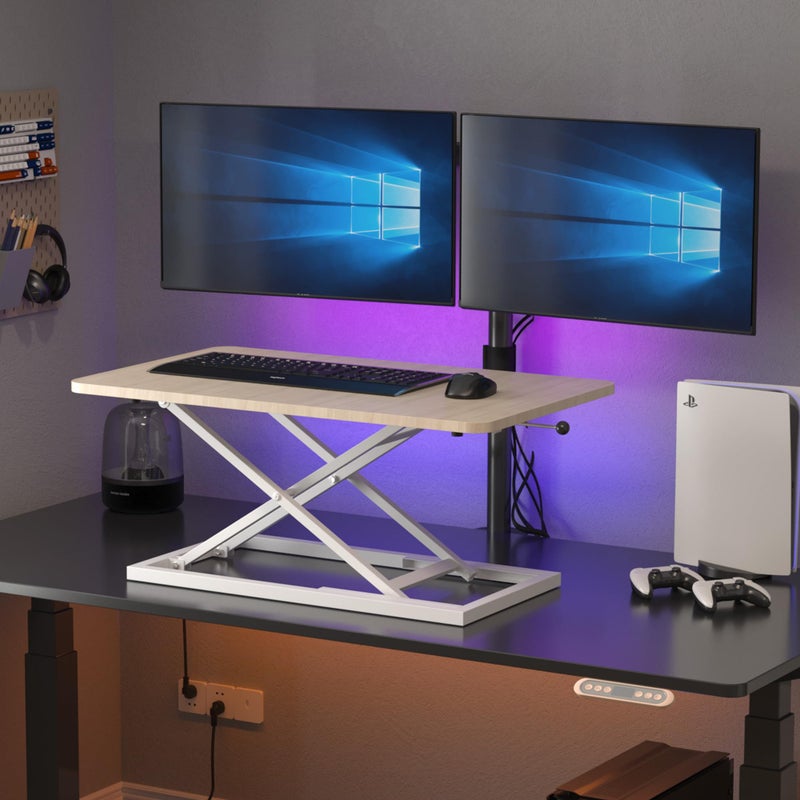 Decoholic Light Wood Small Single 24 inch Scissors Lift Keyboard and Mouse Riser ,Height Adjustable Standing Desk Converter,for Ergonomic Sit Stand Workstations (24 inch NW) - Image 2