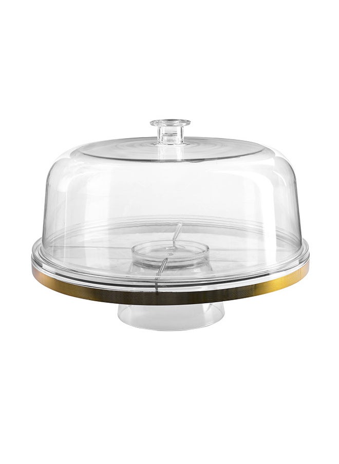 Trust - Multi-Function Acrylic Cake Stand With Lid Clear/Gold 32.5x32.5 cm - Image 1