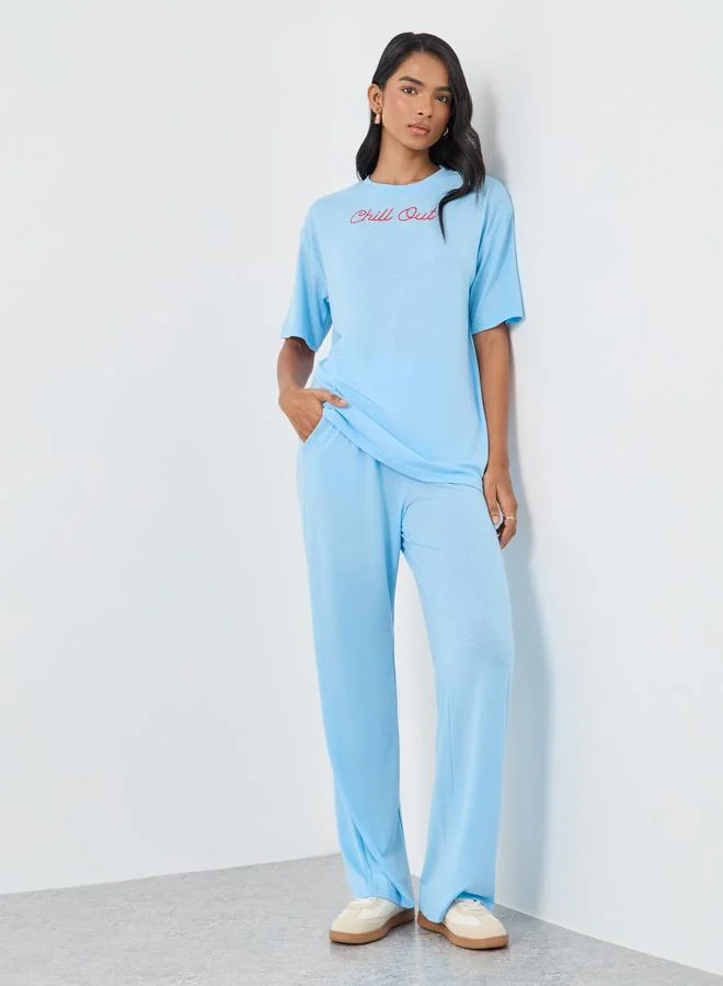 تايك تو Take Two Embroidered Round Neck Top and Pants Co-Ords