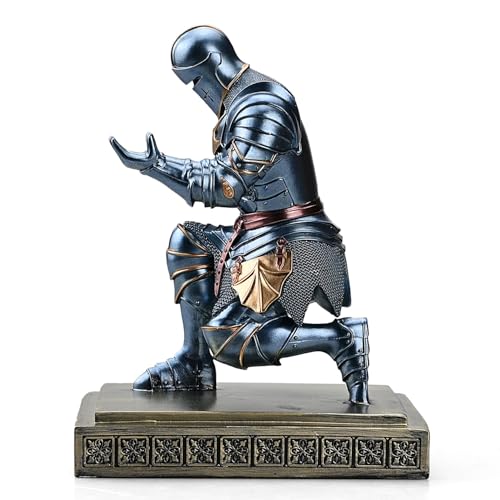 Amoysanli Medieval Armored Warrior Knight Pen Holder Desk Organizers and Accessories Resin Pencil Holder Paperweight as Gift with a Cool Letter Opener for Desk (Blue) - Image 4