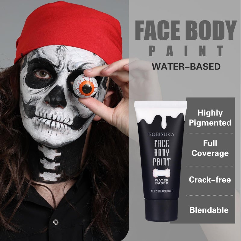 BOBISUKA White Face Body Paint, Water Based Face Painting for Art Theater Halloween Party Cosplay Clown SFX Makeup for Women Adults, Non-Toxic Washable - Image 4