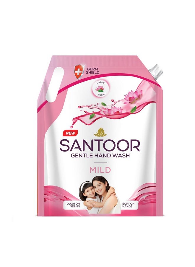 Santoor - Mild Gentle Hand Wash 1500Ml With Goodness Of Lotus & Tulsi| Rich Lathering Formula With Anti-Bacterial Properties| Soft On Hands| Soothes & Hydrates Skin - Image 1