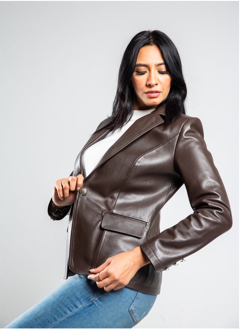 Generic - Elegant genuine leather jacket Excellent closure High quality alarm material brown color - Image 1