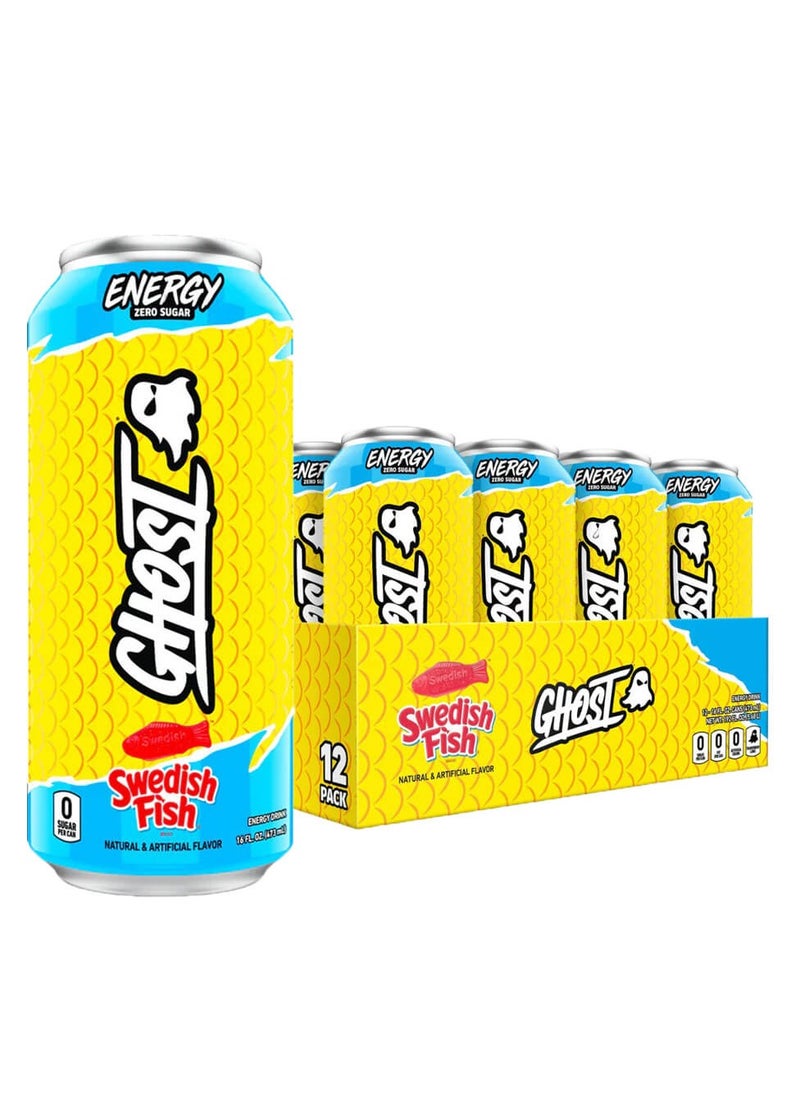 Ghost Ghost, Energy Zero Sugar Sour Patch Kids, Swedish Fish, 473ml, Pack of 12  - Image 1