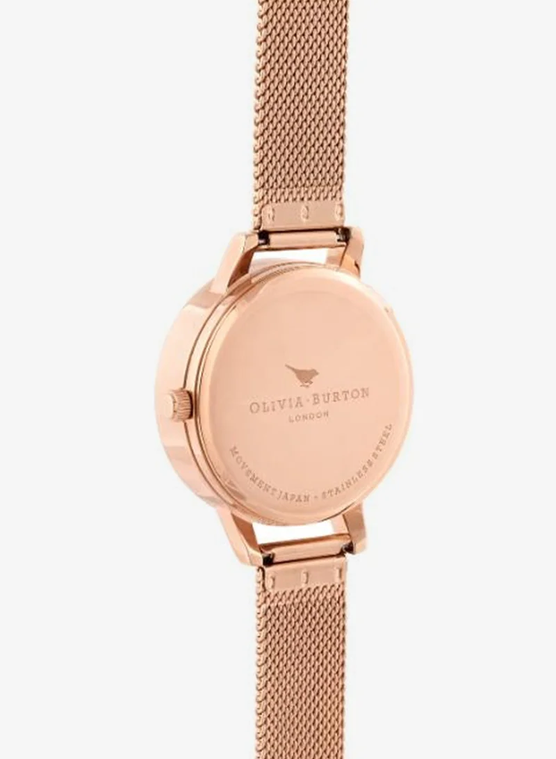 Olivia Burton Women's Quartz Watch, Grey Dial, Rose Gold Stainless Steel Strap