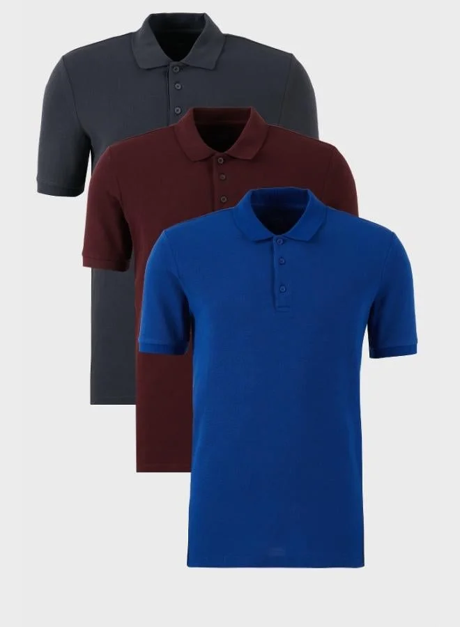 Buratti  Buratti Cotton Regular Fit Button-Down Polo Collar 3-Pack T-Shirt Men's T-SHIRT 5902127S3 for Men | Best Price UAE