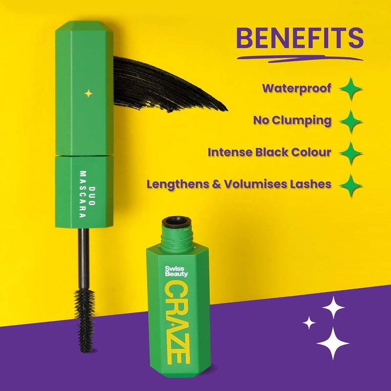 Swiss Beauty Swiss beauty Craze Duo Mascara 2in1 Lengthening and Volumizing Mascara with non clumping and non flaking finish Smudgeproof and waterproof Black 20ml - Image 4