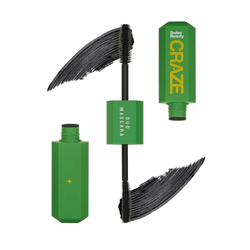 Swiss Beauty Swiss beauty Craze Duo Mascara 2in1 Lengthening and Volumizing Mascara with non clumping and non flaking finish Smudgeproof and waterproof Black 20ml - Image 1