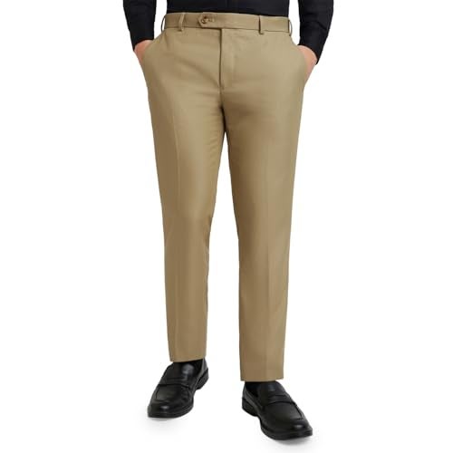 Raymond Men's Slim Fit Polyviscose Blend Flat Front Structure Pattern Dark Fawn Formal Trouser (Size: 36)-RMTS04735-F6 - Image 1