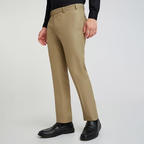 Raymond Men's Slim Fit Polyviscose Blend Flat Front Structure Pattern Dark Fawn Formal Trouser (Size: 36)-RMTS04735-F6 - Image 3