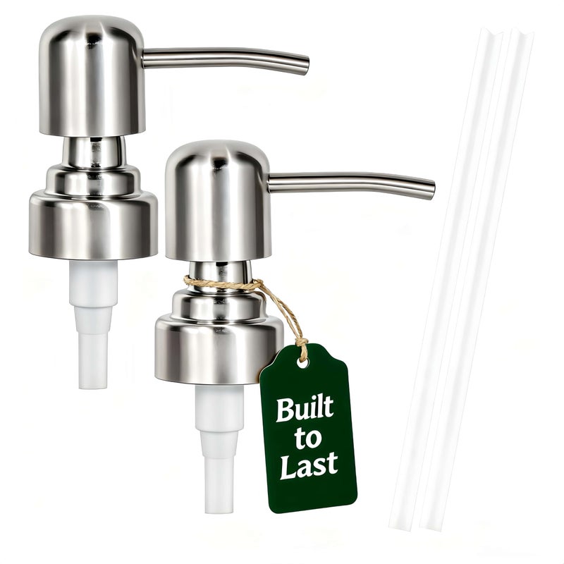Tuipmui Soap Dispenser Pump Replacement, Kitchen Sink and Bathroom Soap Pump Replacement, Reusable 304 Stainless Steel Hand Soap Pump, Shampoo Pump, Standard Diameter 28/400 Neck Size (2 Pack) - Image 1
