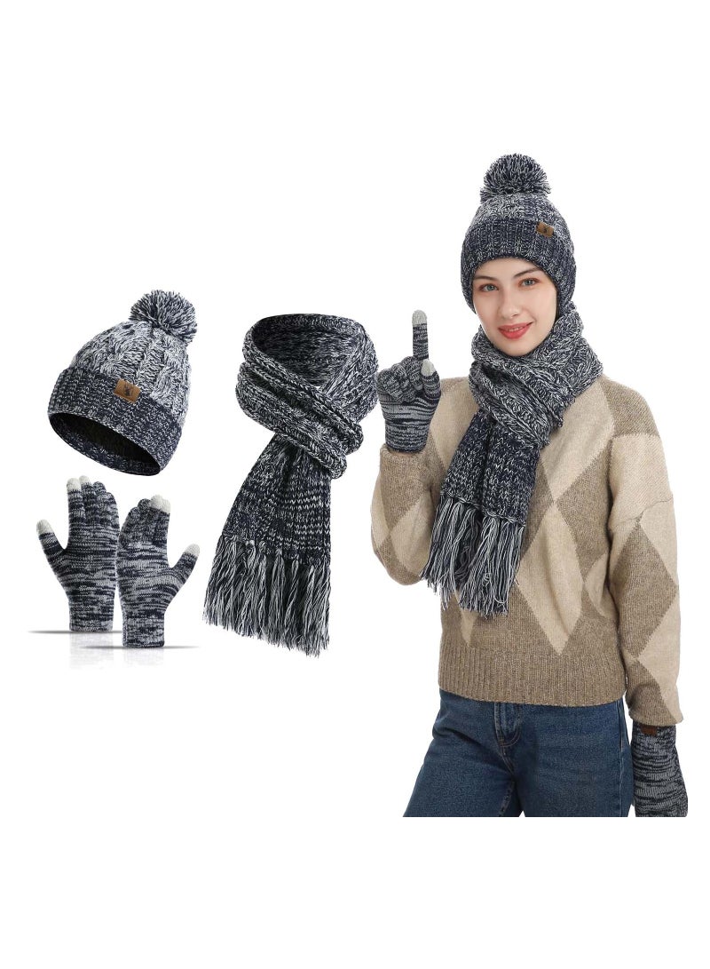 SYOSI Winter Warm Beanie Hat Scarf and Touchscreen Gloves Set for Womens Caps Neck Scarves with Fleece Lined 3 in 1 Neck Warm Scarf Knit Cap Set for Women - Image 1
