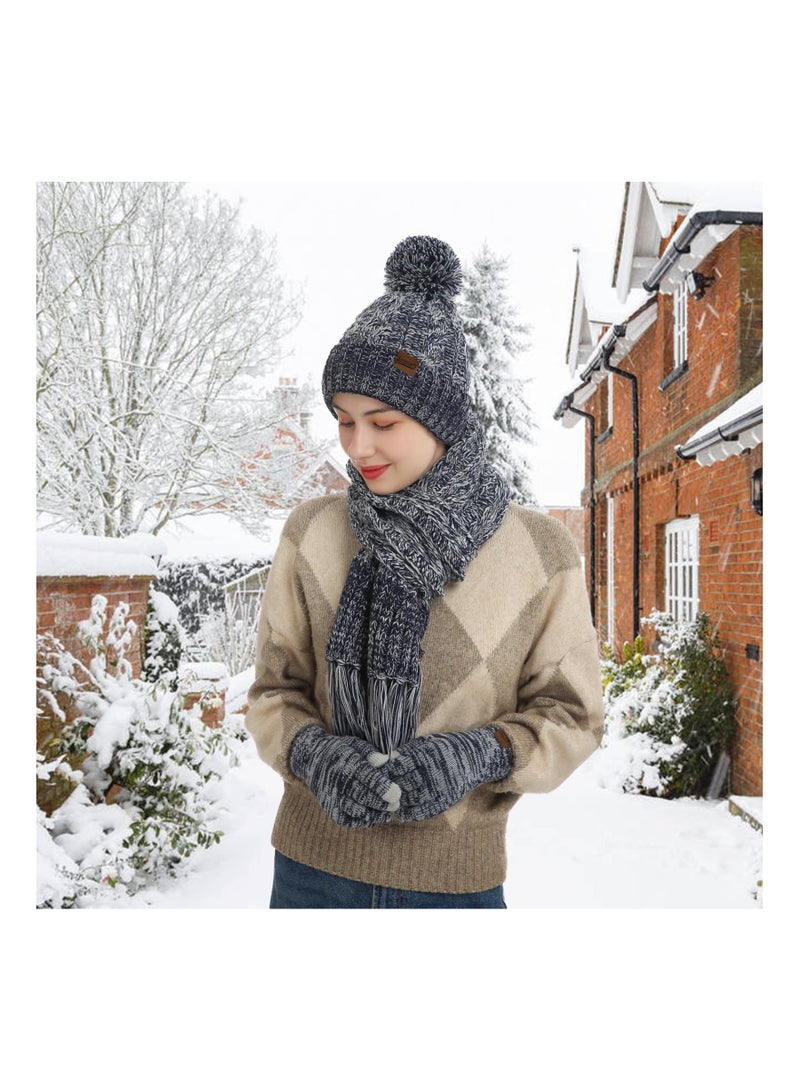 SYOSI Winter Warm Beanie Hat Scarf and Touchscreen Gloves Set for Womens Caps Neck Scarves with Fleece Lined 3 in 1 Neck Warm Scarf Knit Cap Set for Women - Image 2