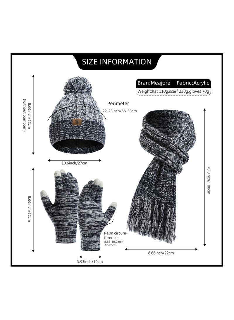 SYOSI Winter Warm Beanie Hat Scarf and Touchscreen Gloves Set for Womens Caps Neck Scarves with Fleece Lined 3 in 1 Neck Warm Scarf Knit Cap Set for Women - Image 5