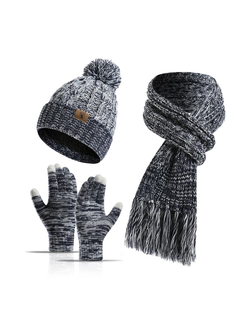 SYOSI Winter Warm Beanie Hat Scarf and Touchscreen Gloves Set for Womens Caps Neck Scarves with Fleece Lined 3 in 1 Neck Warm Scarf Knit Cap Set for Women - Image 4