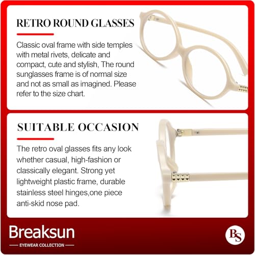 Breaksun Fashion Oval Glasses for Women Men Retro Round Tortoise Frame Blue Light Glasses Nerd Eyeglasses (Beige) - Image 4