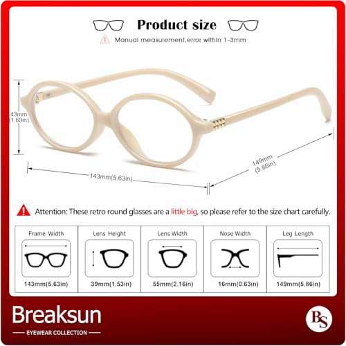 Breaksun Fashion Oval Glasses for Women Men Retro Round Tortoise Frame Blue Light Glasses Nerd Eyeglasses (Beige) - Image 5