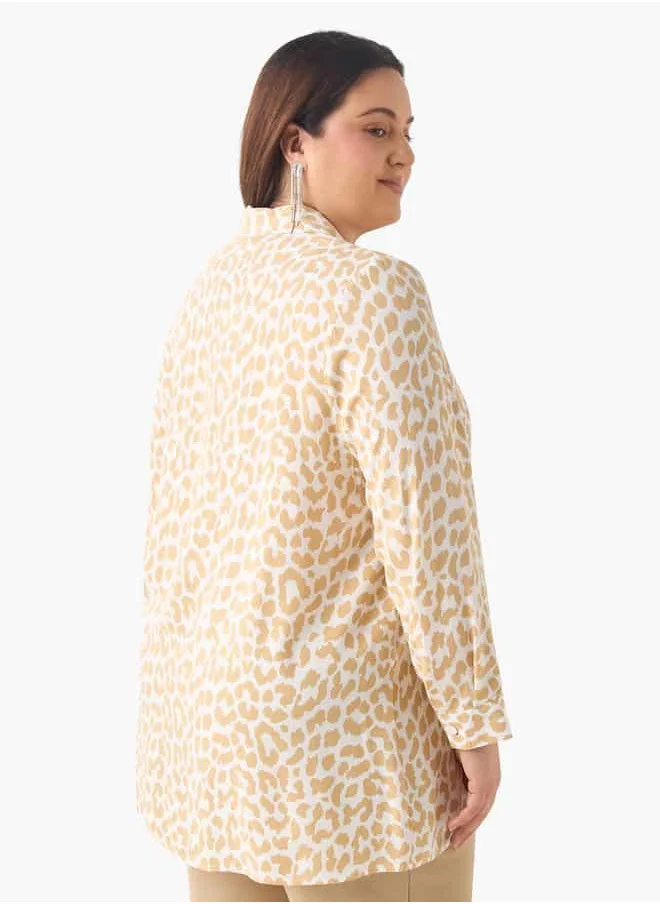 أولا بوبكن Plus Size Ulla Popken Printed Shirt with Collar and Long Sleeves
