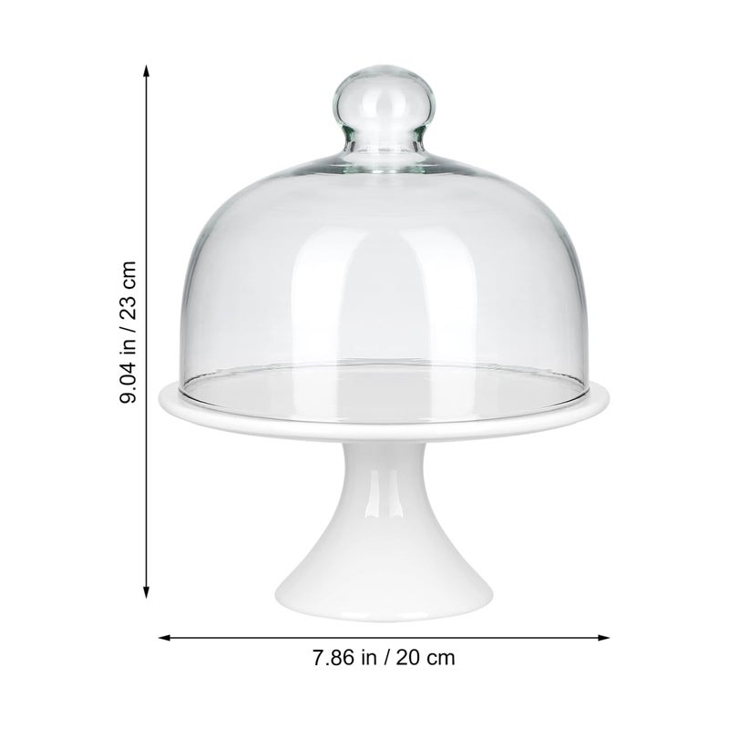 ERINGOGO Cake Stand 8 inch Ceramic Cake Stand, Footed Cake Plate with Glass Dome, Dessert Serving Platter Cheese Board, Wedding Server Tray for Pastries, Doughnuts, Muffin Wedding Decor - Image 2