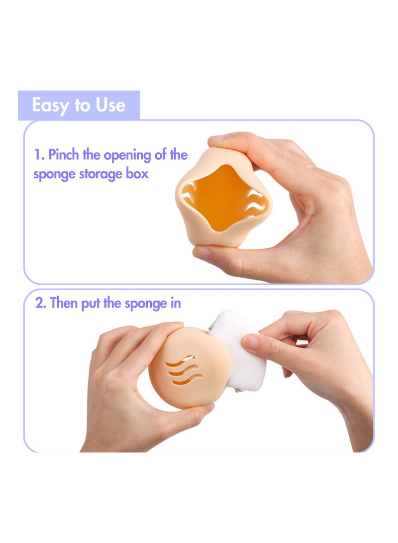 Zikra Double-Sided Breathable Silicone Makeup Sponge Holder Case for Travel & Home, Shatterproof & Reusable Makeup Puff Storage, Easy Carry, Khaki (Set of 2) - Image 4