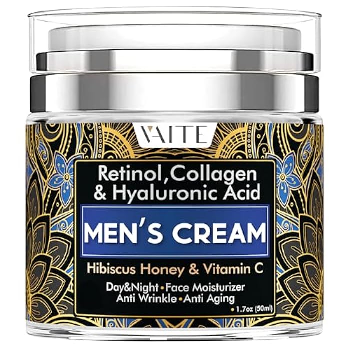 VAITE Mens Face Moisturizer with Collagen, Retinol, Anti-Aging, Anti-Wrinkle Cream for Men, Hydrating Facial Skin Care with Hyaluronic Acid, Hibiscus, Honey & Vitamin C, Day & Night Hydration - Image 1