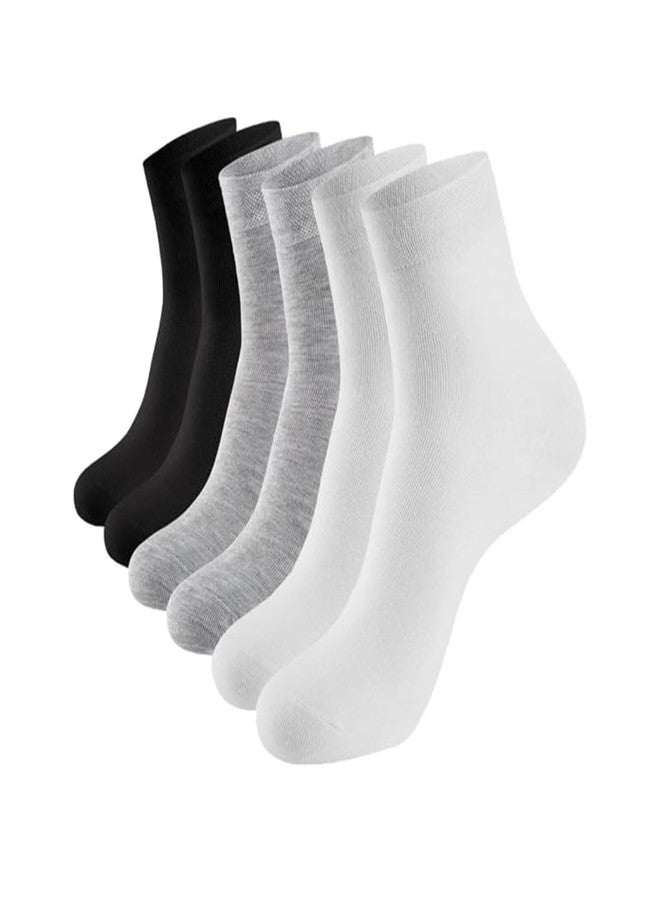 MUKHAKSH (Pack of 1+1+1 Pairs Each = 6 School Socks Boys Cotton White, Black and Melange Grey Ankle Length School Socks