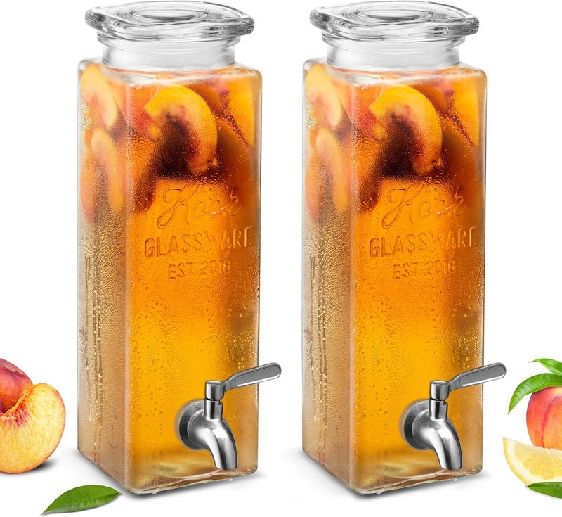 Kook Glass Drink Dispenser, with Leak-Proof Stainless Steel Spigot, Clear Rectangular Mason Jar, Beverage Storage for Fridge, for Water, Iced Tea, Sangria, Lemonade, 80 oz (2) - Image 1