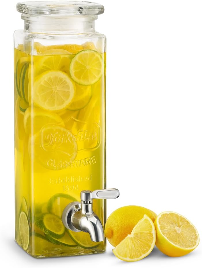 Kook Glass Drink Dispenser, with Leak-Proof Stainless Steel Spigot, Clear Rectangular Mason Jar, Beverage Storage for Fridge, for Water, Iced Tea, Sangria, Lemonade, 80 oz (2) - Image 3