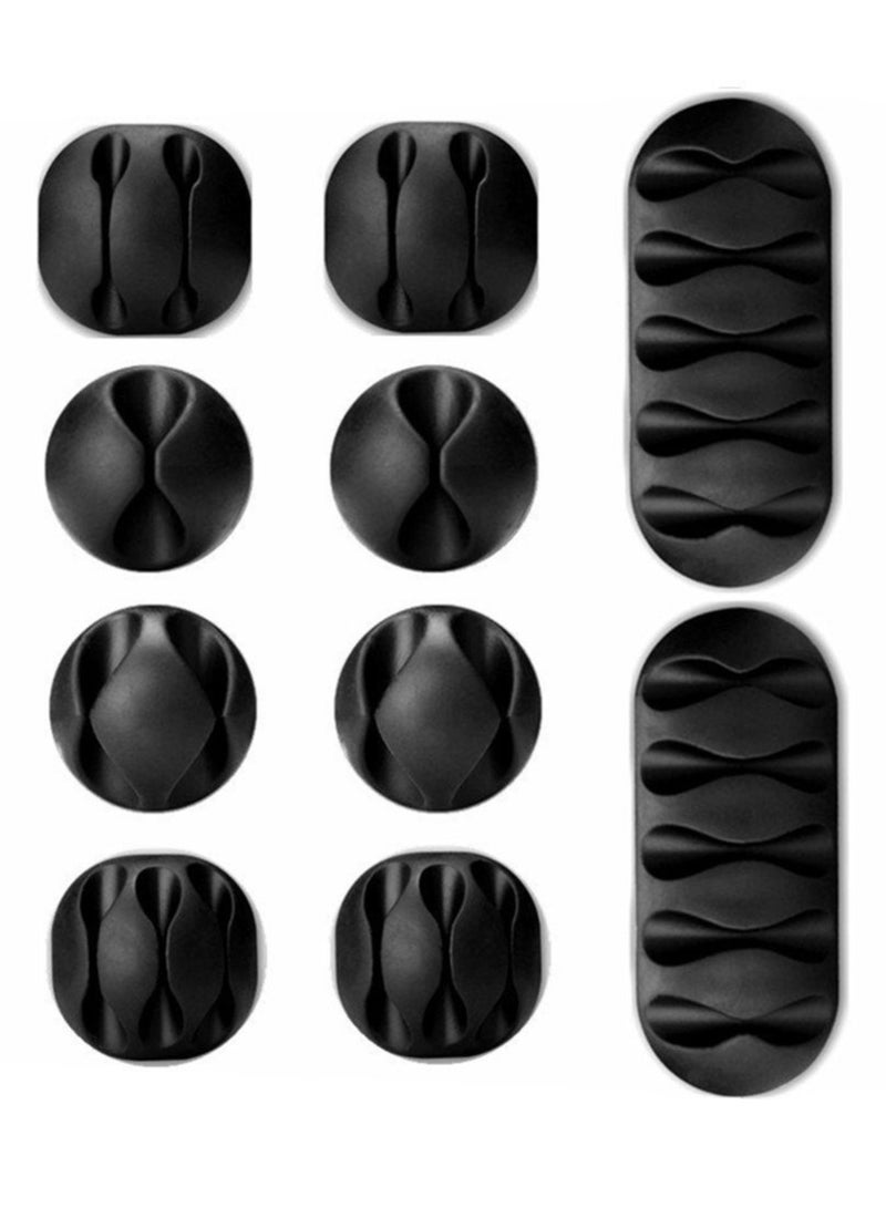 سونسر مشبك كبلات ديسك ستوب، 10 قطع مشابك كبلات متعددة الأغراض لإدارة الكابلات للكمبيوتر أو أسلاك الماوس (أسود) - Image 1