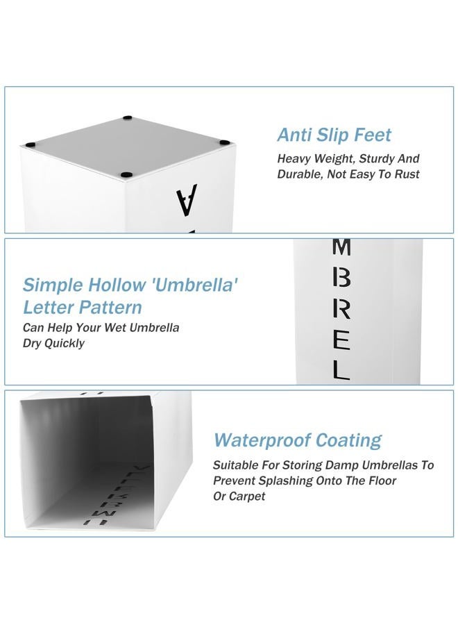 Abizarch Metal Umbrella Stand, 16.5x6.3x6.3inch Square Free Standing Umbrella Rack Decorative Umbrella Holder Bin Multipurpose Walking Sticks Holder for Umbrella Cane Entryway Home Office(white) - Image 5