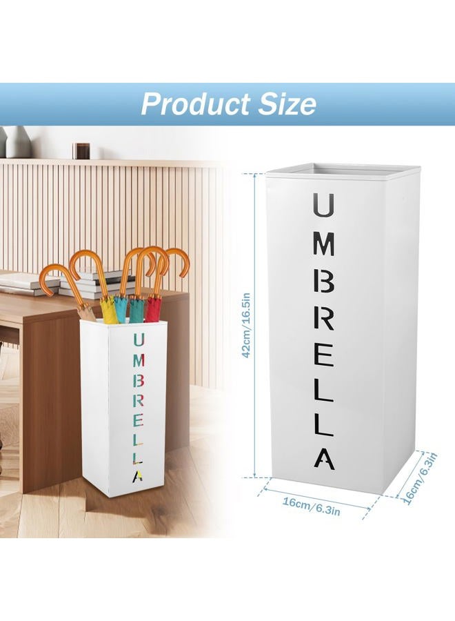 Abizarch Metal Umbrella Stand, 16.5x6.3x6.3inch Square Free Standing Umbrella Rack Decorative Umbrella Holder Bin Multipurpose Walking Sticks Holder for Umbrella Cane Entryway Home Office(white) - Image 4