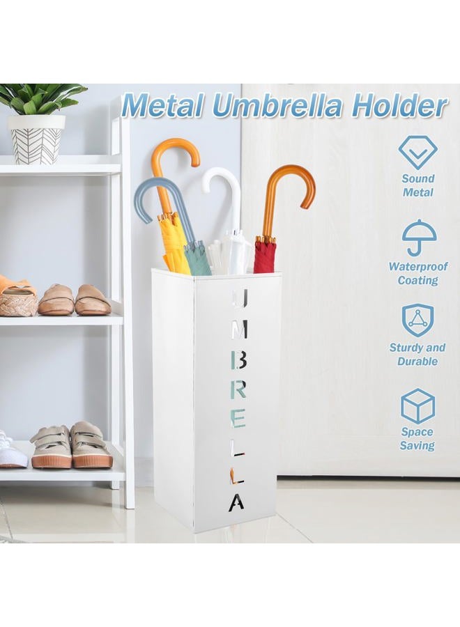 Abizarch Metal Umbrella Stand, 16.5x6.3x6.3inch Square Free Standing Umbrella Rack Decorative Umbrella Holder Bin Multipurpose Walking Sticks Holder for Umbrella Cane Entryway Home Office(white) - Image 3