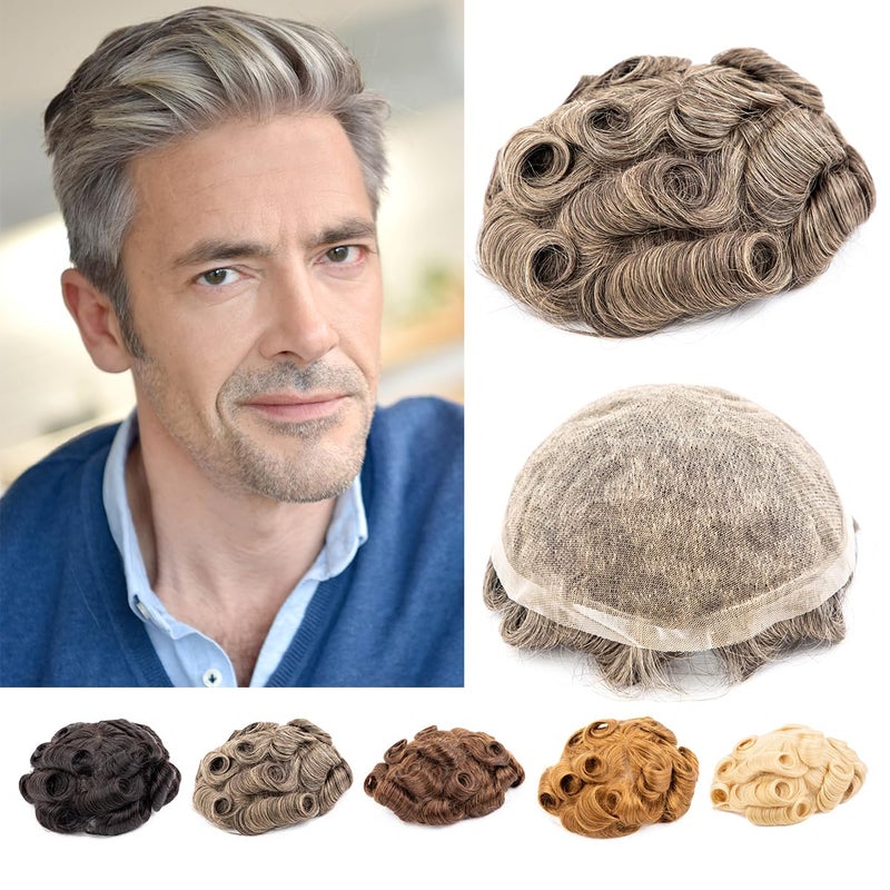 originea DAIXI 8x10 inch Lace Toupee for Men Breathable Lace Hookd and Knotd 100 European Human Hair Natural Hairline Lace Hairpiece for Men Hair Replacement System BGray Color