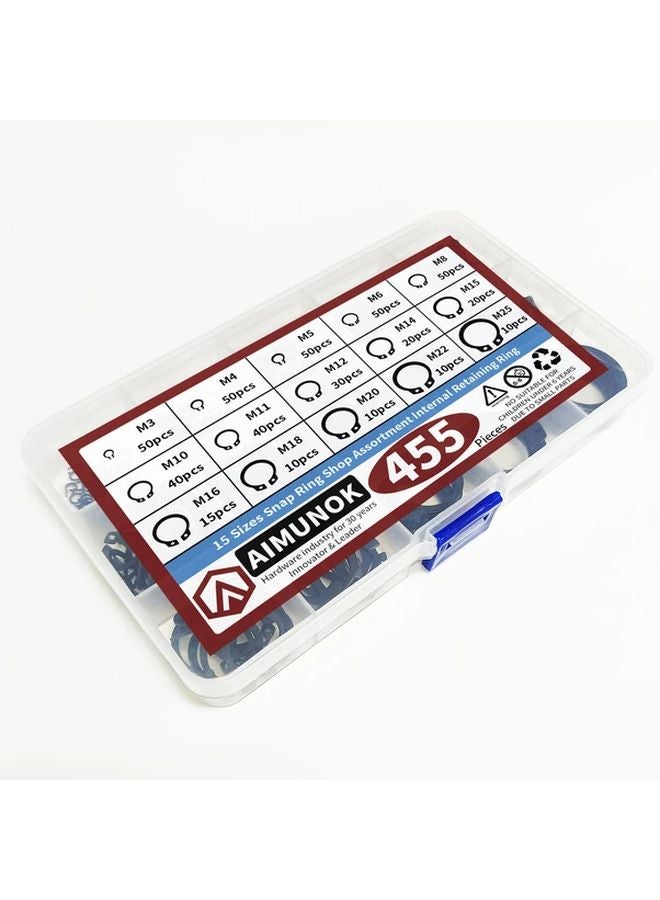 455pcs Snap Ring Assortment Set 15 Sizes Alloy Steel External Circlip Retaining Rings - Image 1