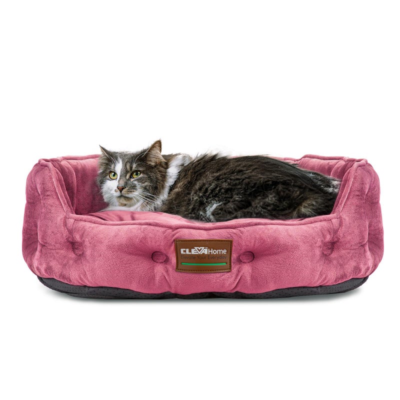 ClevaHome Cat Dog Bed for Small Pets up to 15lbs - Round Cat Beds for Indoor Cats, Machine Washable Comfortable Pet Bed for Puppy and Kitten with Non-Slip Bottom (Plum Pink) - Image 1