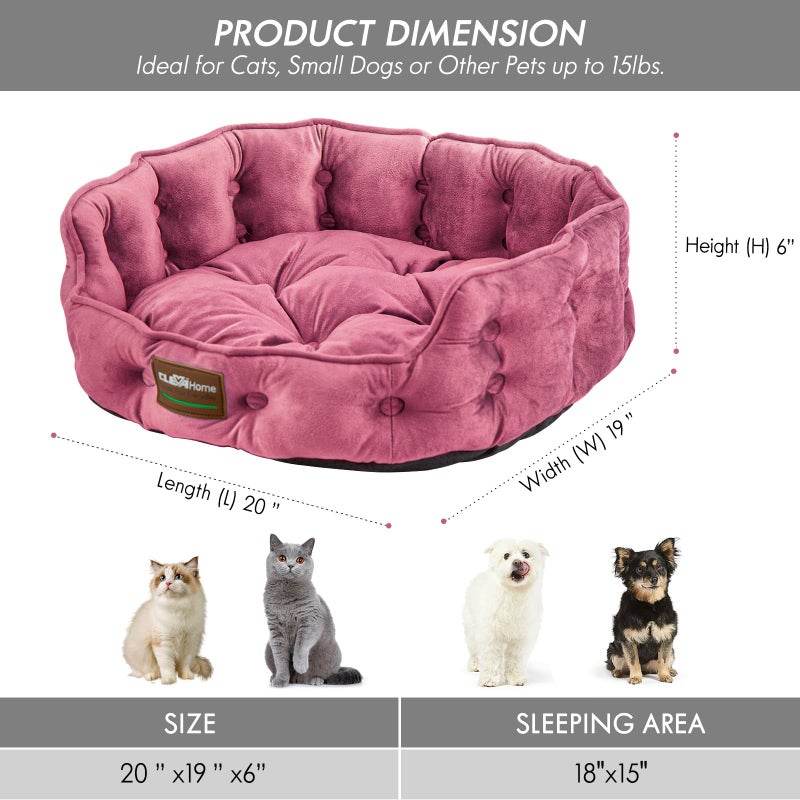 ClevaHome Cat Dog Bed for Small Pets up to 15lbs - Round Cat Beds for Indoor Cats, Machine Washable Comfortable Pet Bed for Puppy and Kitten with Non-Slip Bottom (Plum Pink) - Image 5