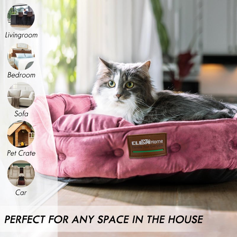 ClevaHome Cat Dog Bed for Small Pets up to 15lbs - Round Cat Beds for Indoor Cats, Machine Washable Comfortable Pet Bed for Puppy and Kitten with Non-Slip Bottom (Plum Pink) - Image 3