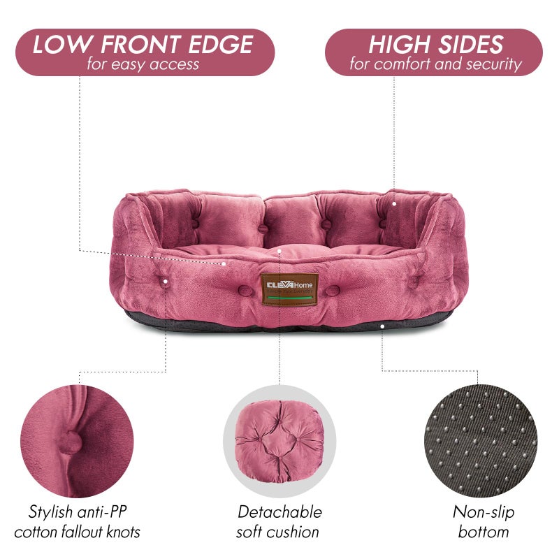 ClevaHome Cat Dog Bed for Small Pets up to 15lbs - Round Cat Beds for Indoor Cats, Machine Washable Comfortable Pet Bed for Puppy and Kitten with Non-Slip Bottom (Plum Pink) - Image 4