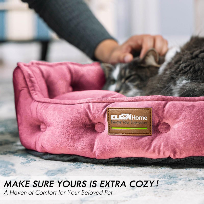 ClevaHome Cat Dog Bed for Small Pets up to 15lbs - Round Cat Beds for Indoor Cats, Machine Washable Comfortable Pet Bed for Puppy and Kitten with Non-Slip Bottom (Plum Pink) - Image 2