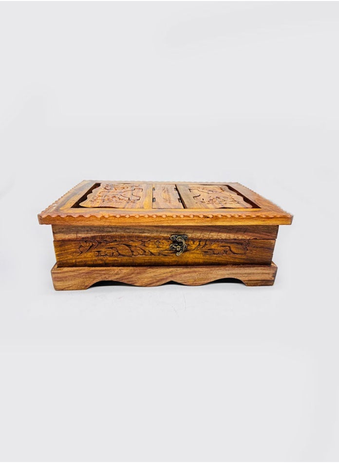 شركة مدثر علي لتجارة الجملة للبضائع ذ.م.م. صندوق مصحف خشبي بنقوش يدوية رائعة - حامل مصحف وصندوق تخزين 2 في 1 - ديكور إسلامي وحامل صلاة - Image 4