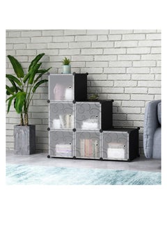 CityRiya-Long Cube Storage with Doors, 6-Cube Storage Organizer, Plastic Closet Cabinet, Modular Book Shelving Units, Storage Shelf,Ideal for Bedroom, Living Room, Office, 36.6" L x 12.4" W x 36.6" H Black  - Image 2