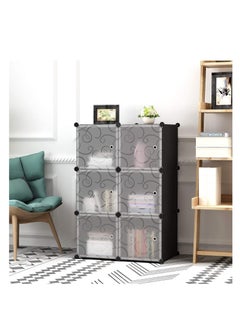 CityRiya-Long Cube Storage with Doors, 6-Cube Storage Organizer, Plastic Closet Cabinet, Modular Book Shelving Units, Storage Shelf,Ideal for Bedroom, Living Room, Office, 36.6" L x 12.4" W x 36.6" H Black  - Image 3